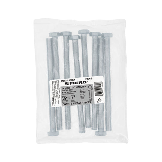 TORM-1/2X7 Bolsa con 8 tornillos 1/2" x 7" tipo máquina, FIERO