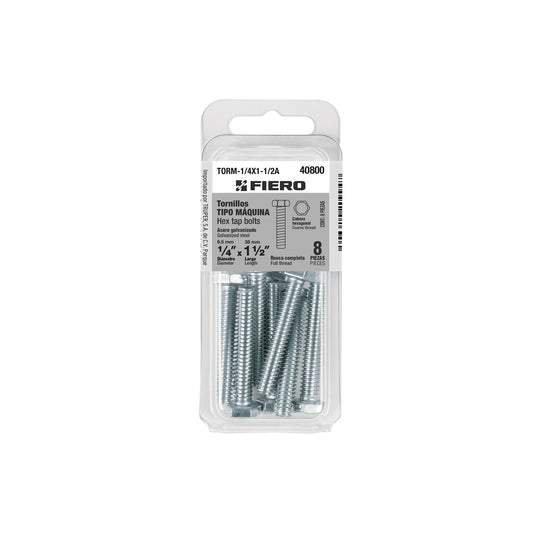 TORM-1/4X1-1/2A Blíster con 8 tornillos 1/4" x 1-1/2" tipo máquina, FIERO