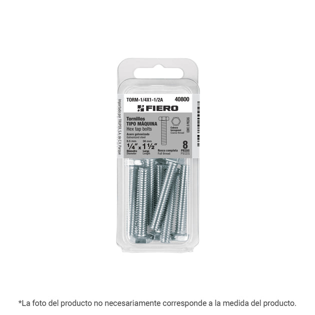 TORM-3/8X1-1/2A Blíster con 4 tornillos 3/8" x 1-1/2" tipo máquina, FIERO