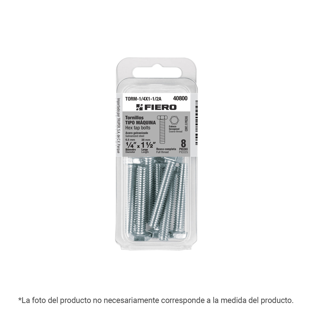 TORM-3/8X2A Blíster con 4 tornillos 3/8" x 2" tipo máquina, FIERO