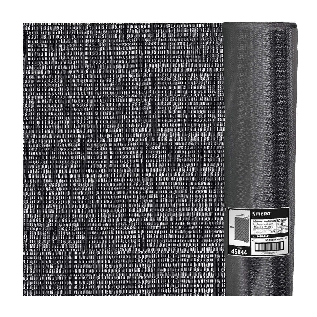 TOSO-8015 Rollo de malla sombra monofilamento 80%, 15m x 1.85m, negro