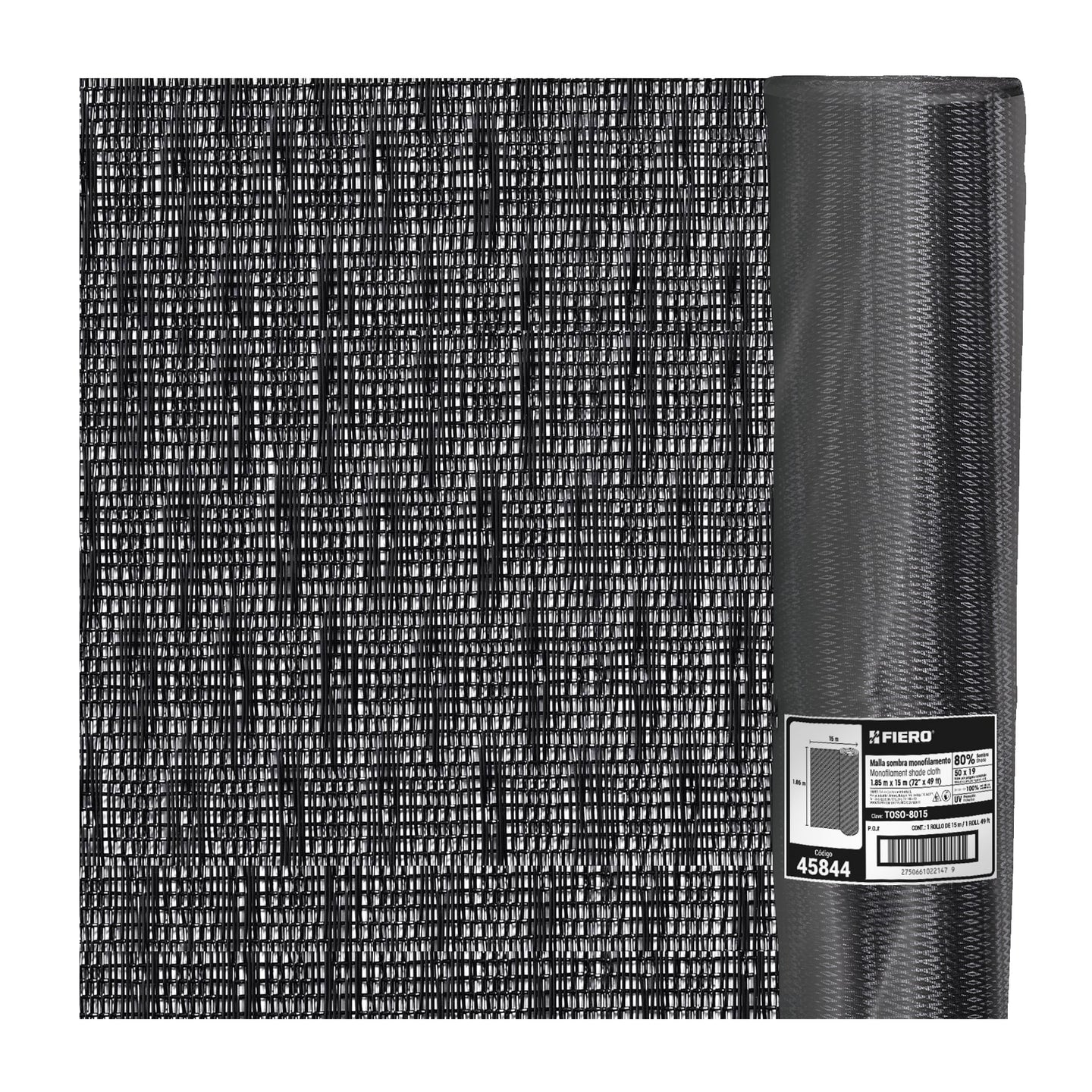 TOSO-8015 Rollo de malla sombra monofilamento 80%, 15m x 1.85m, negro