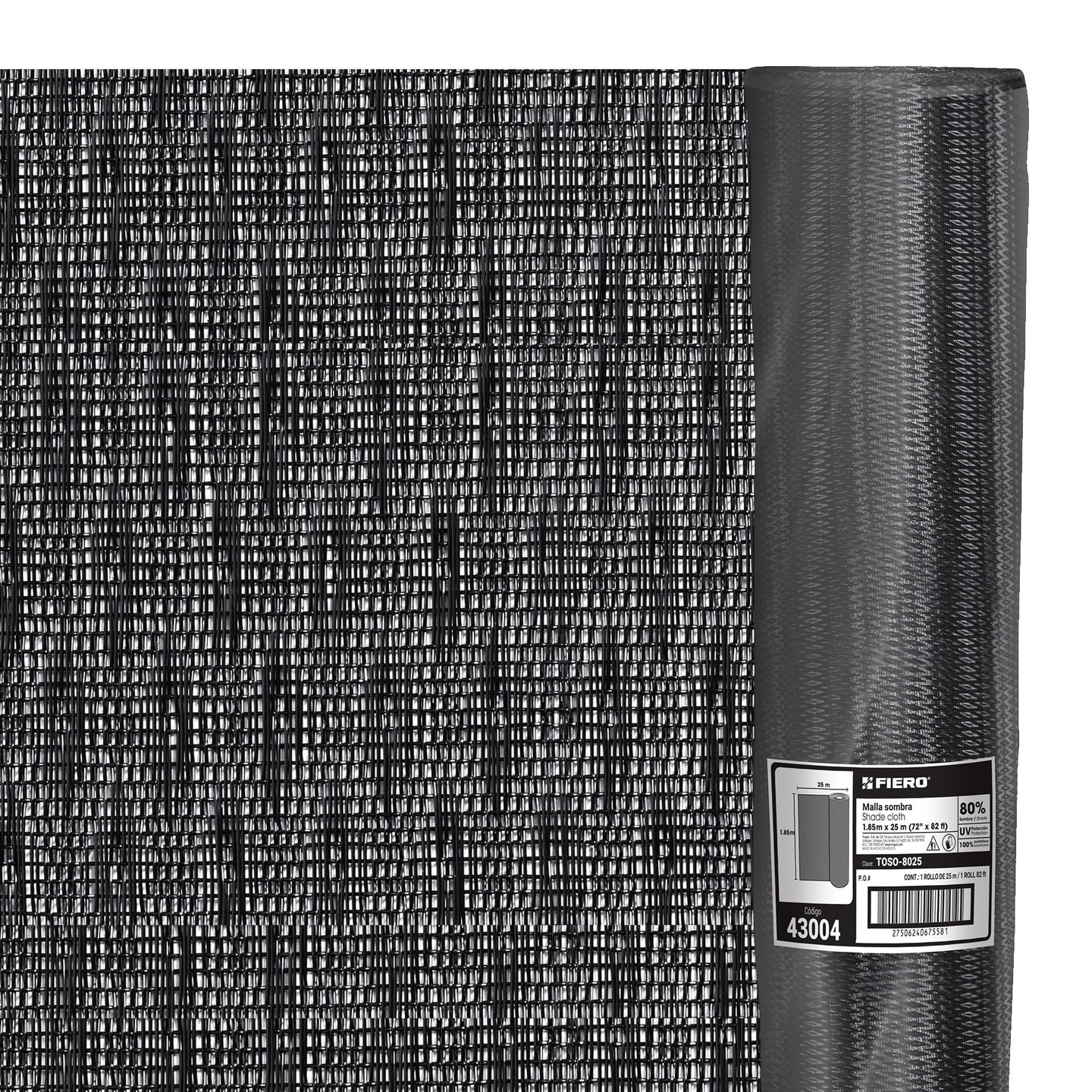 TOSO-8025 Rollo de malla sombra monofilamento 80%, 25m x 1.85m, negro