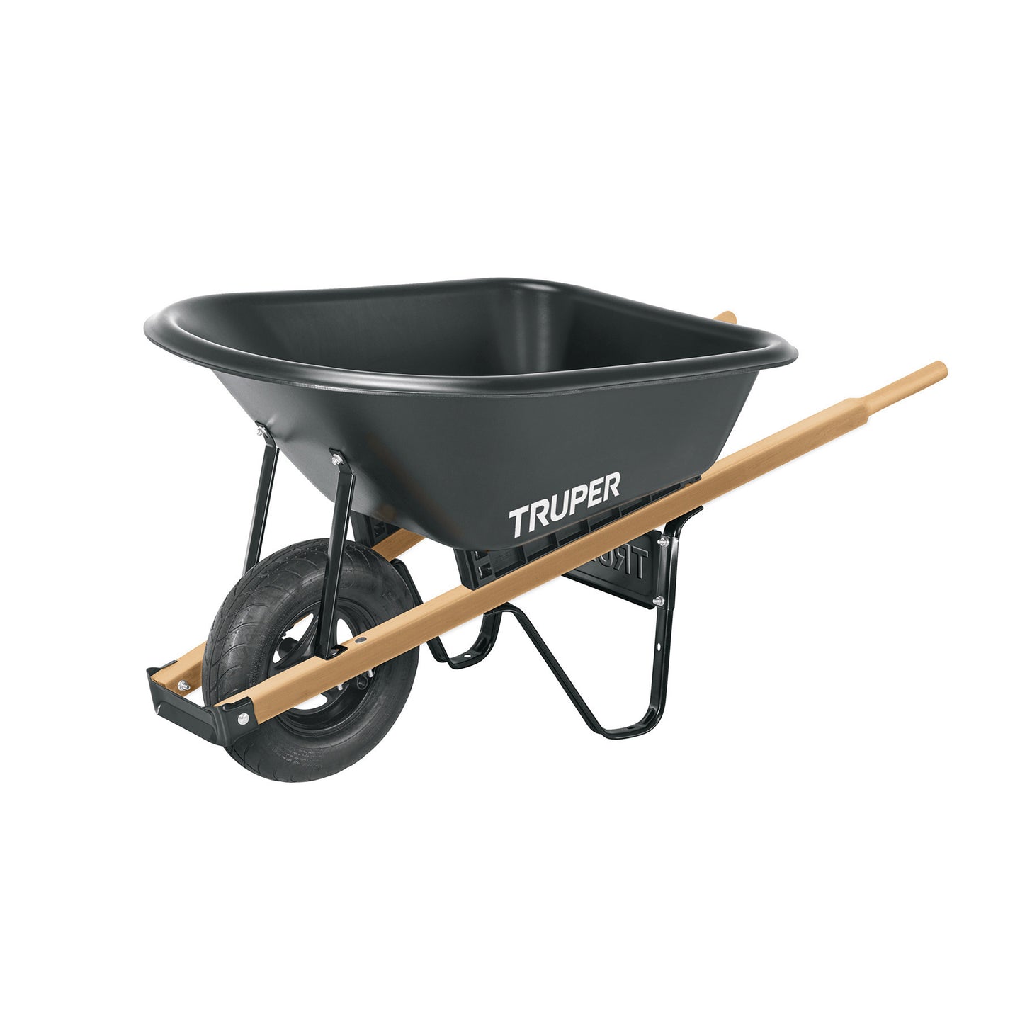 TP-6 Carretilla concha plástica 6 ft3 Neumática b/madera, Truper