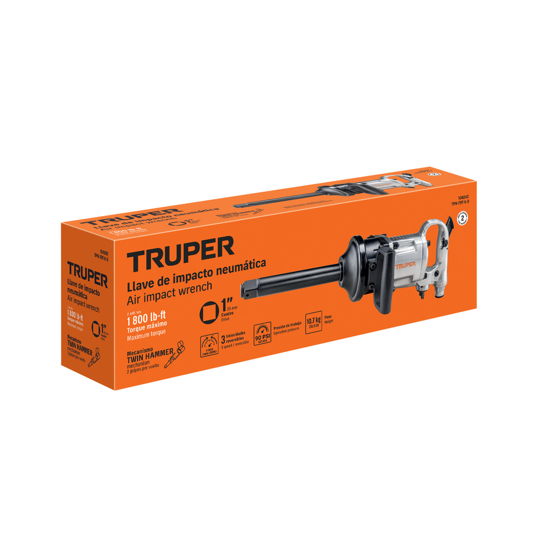 Llave Impacto Neumática Truper 1" TPN-797-6-3 1800 lb-ft Twin Hammer