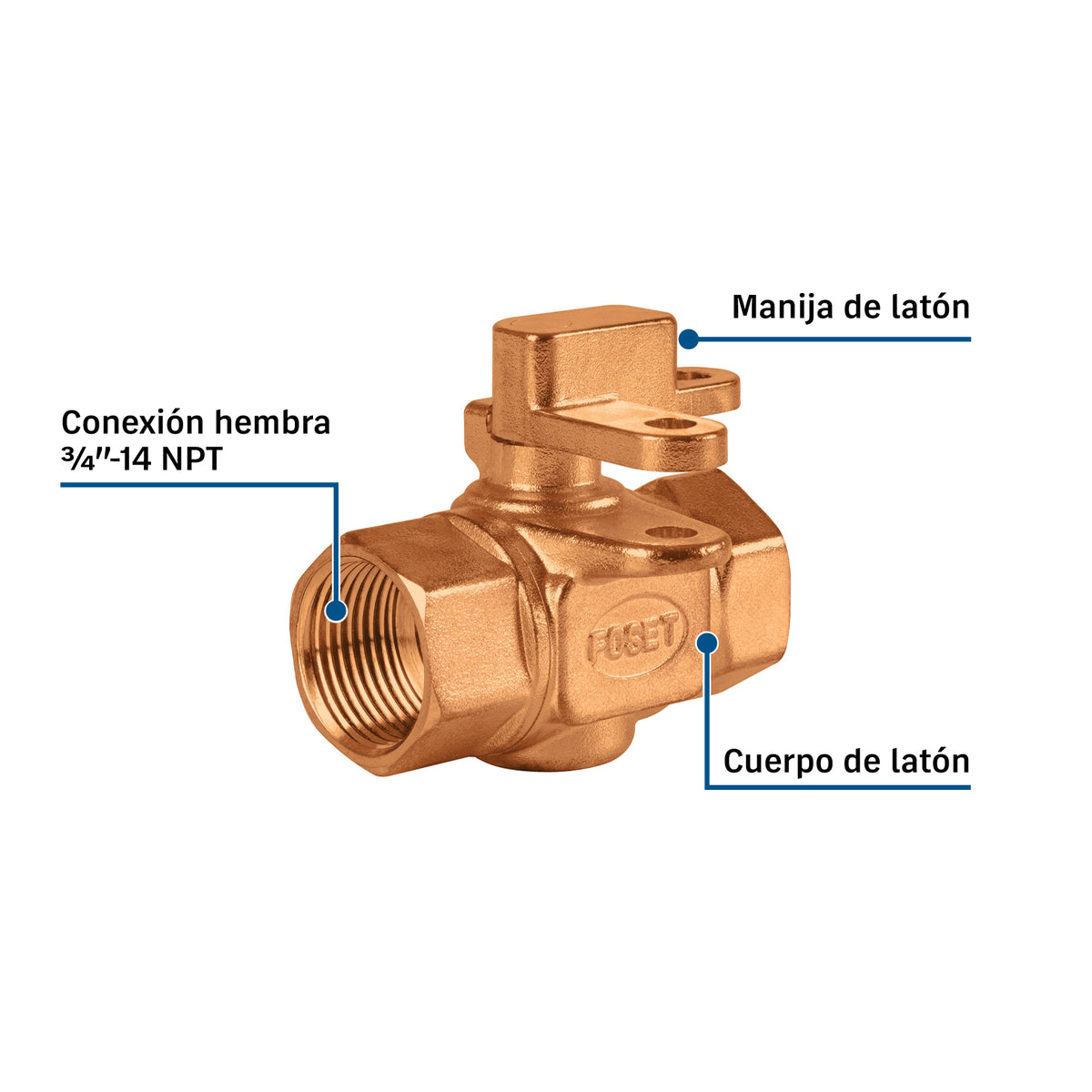 Válvula Bola Foset VAB-3/4 3/4" Latón 600 PSI Candado