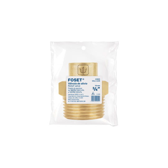 Válvula Alivio Calentador 3/4" Foset VALI-3/4R Latón 100-123 psi