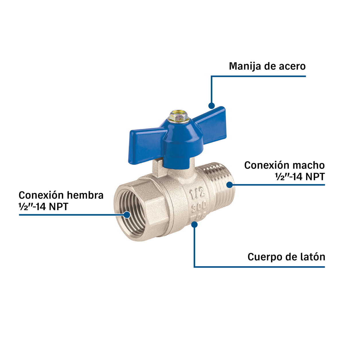 Foset VES-1/2 Válvula Bola 1/2" Latón 300 PSI Gas LP Agua | 1/4 Vuelta