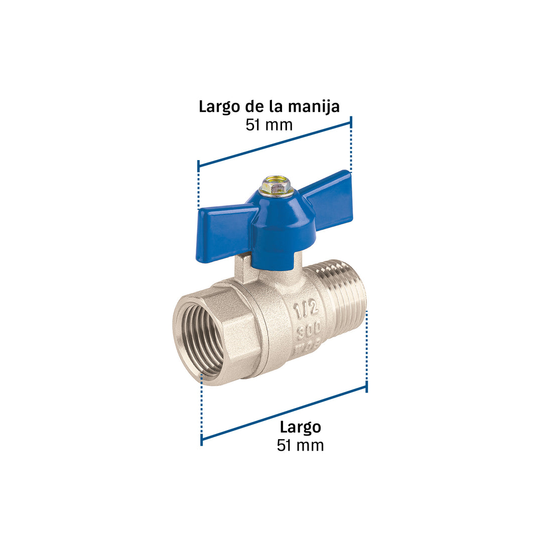 Foset VES-1/2 Válvula Bola 1/2" Latón 300 PSI Gas LP Agua | 1/4 Vuelta