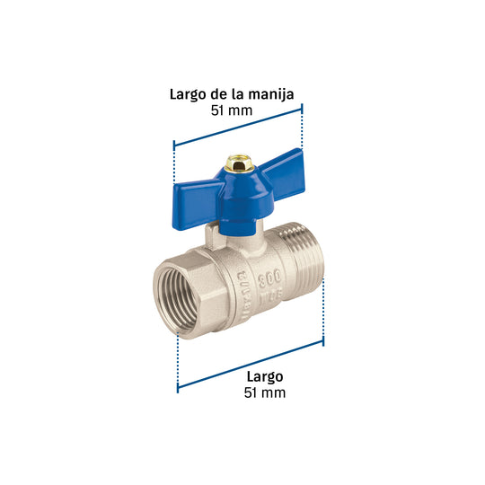 Válvula Bola Foset VES-7/8 Latón 7/8" 300 PSI Mariposa | Gas, Agua, Aceite