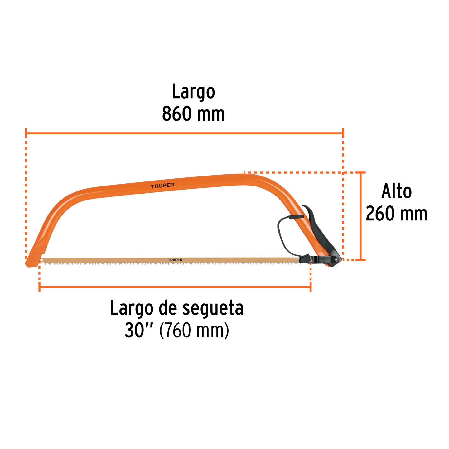AJT-30 Arco jardinero tubular de acero con segueta, 30" (760 mm), acero SK5, mango PVC, Truper Truper