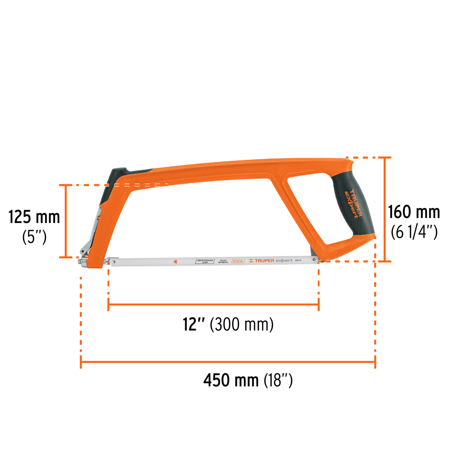 ATX-12 Arco profesional extrapesado para segueta, 12" (300 mm), 1 kg, segueta bimetálica 18 dpp, Truper Expert Truper