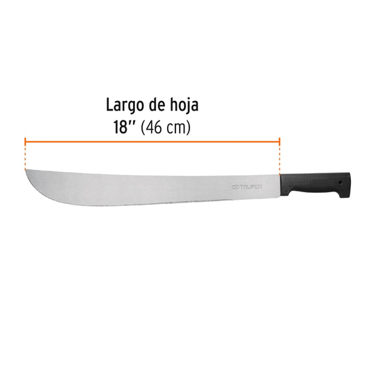 T-460-18BB Machete estándar pulido, cacha inyectada negra en bolsa, hoja 18" (45 cm), Producto Mejorado, Truper Truper