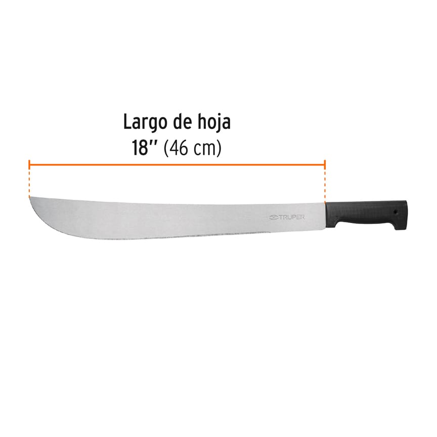 T-460-18BB Machete estándar pulido, cacha inyectada negra en bolsa, hoja 18" (45 cm), Producto Mejorado, Truper Truper