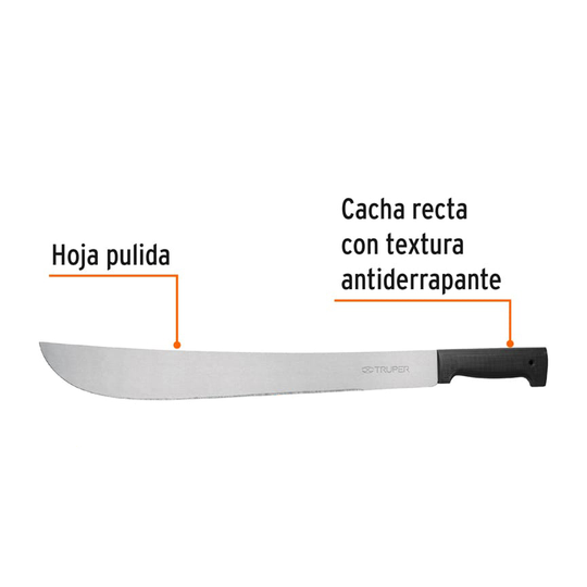 T-460-18BB Machete estándar pulido, cacha inyectada negra en bolsa, hoja 18" (45 cm), Producto Mejorado, Truper Truper