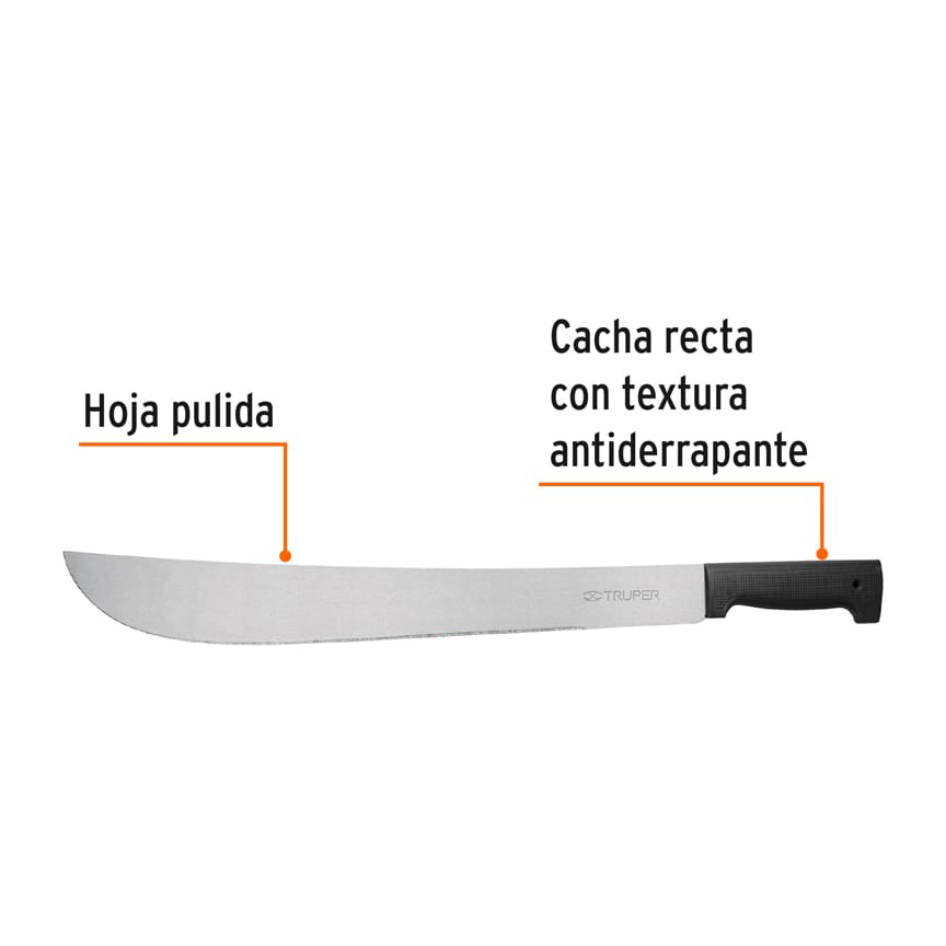 T-460-18BB Machete estándar pulido, cacha inyectada negra en bolsa, hoja 18" (45 cm), Producto Mejorado, Truper Truper