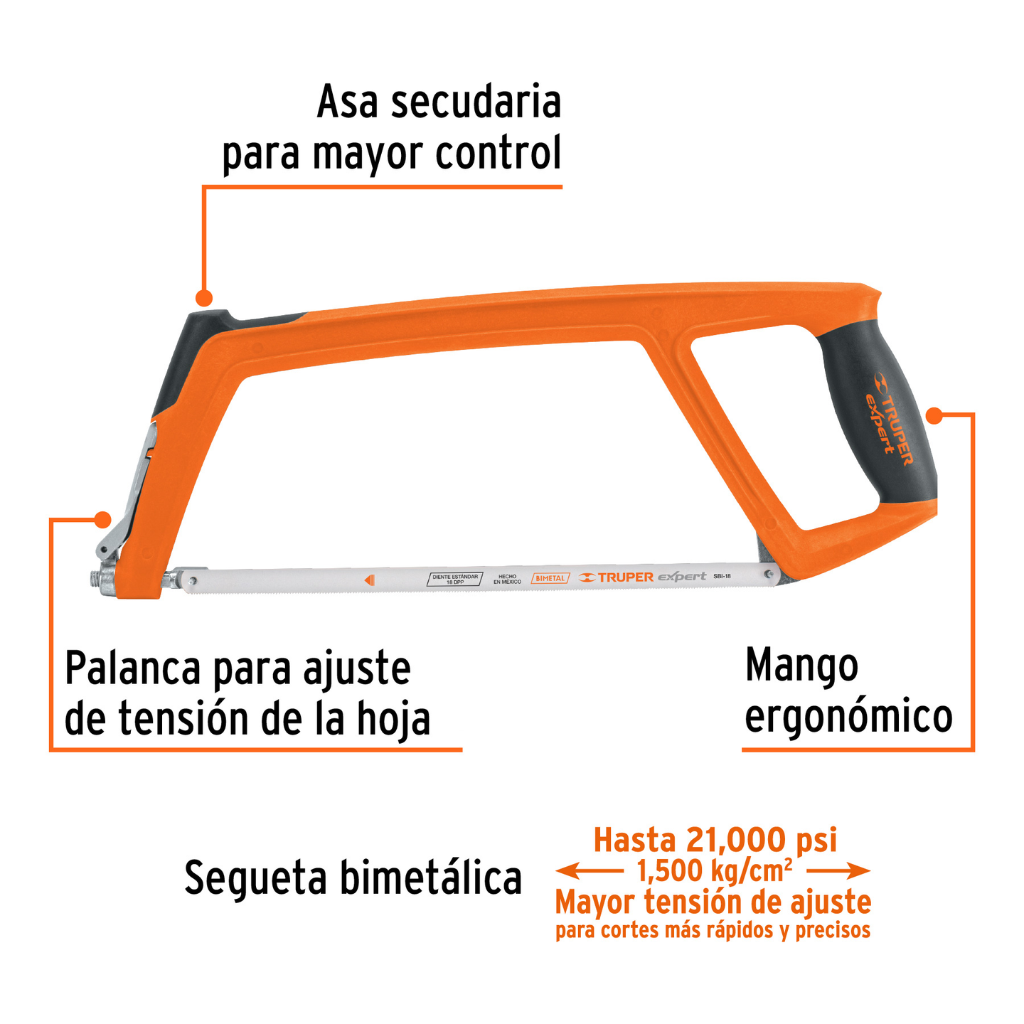 ATX-12 Arco profesional extrapesado para segueta, 12" (300 mm), 1 kg, segueta bimetálica 18 dpp, Truper Expert Truper