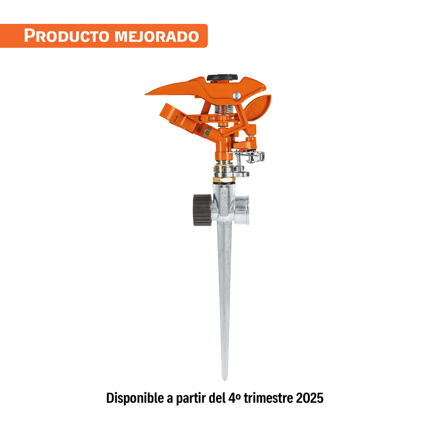 ASP-11X Aspersor metálico de pulsaciones conexión aluminio, estaca metálica 1 vía 20 cm (8"), clip de límite de riego, presión 15-100 psi, alcance 21 m (69 ft), entrada 3/4", Producto Mejorado, Truper Truper