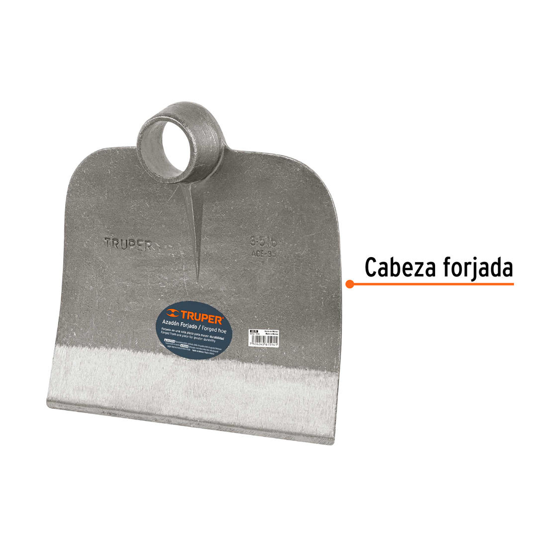 ACE-35 Azadón centroamericano forjado sin mango, 3.5 lb (1.8 kg), hoja 11½" (29 cm) x 11" (28 cm), diám. cónico 49-54 mm, Hecho en México, Truper Truper
