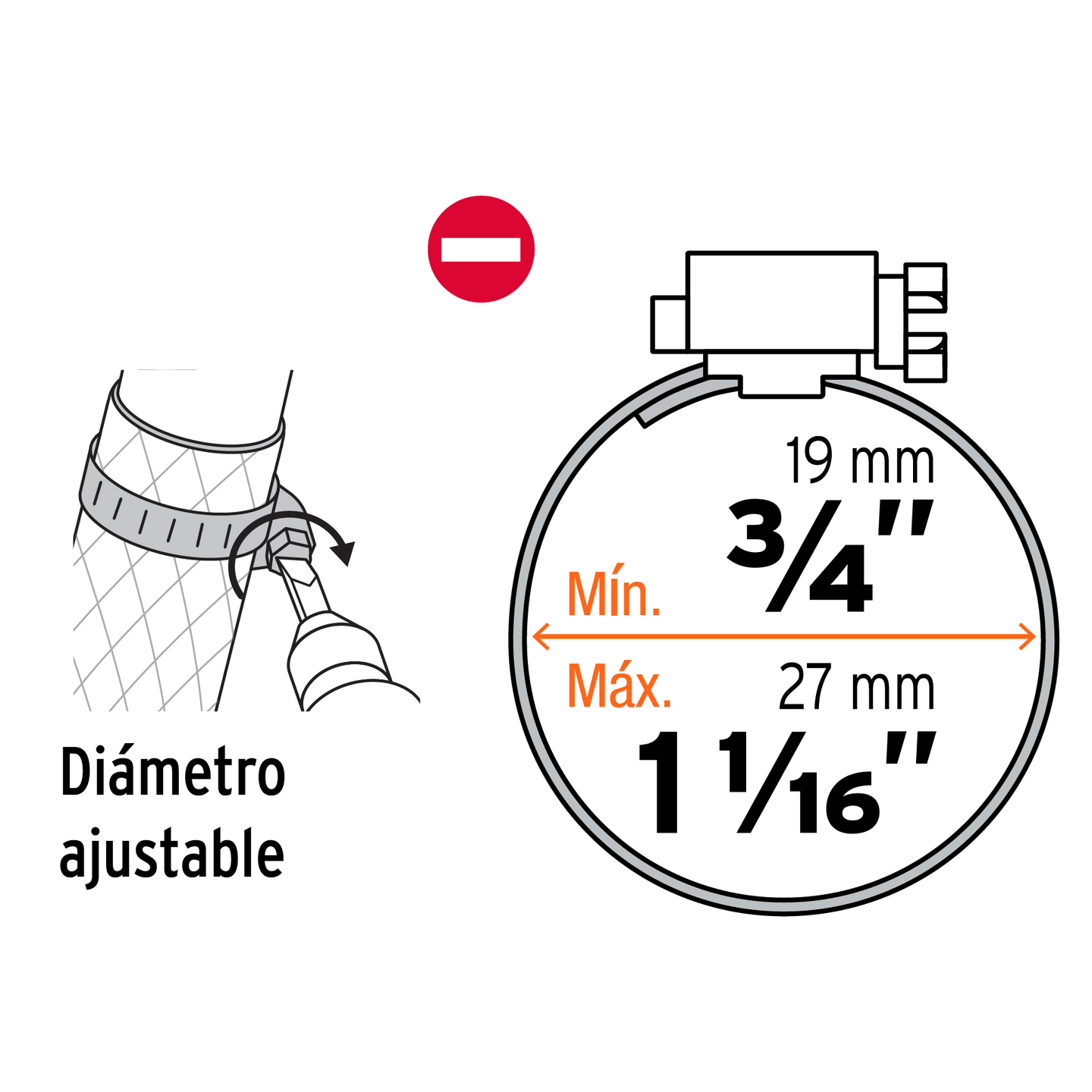 M-10B Abrazadera de acero inoxidable, diámetro 3/4" a 1-1/16" (19-27 mm), banda 1/2" (13 mm), 2 piezas, Truper Truper