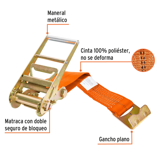 SU-7500 Sujetador con matraca carga pesada, 2,500 kg, cinta 4" x 9 m, Truper Truper