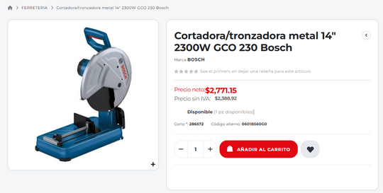 Cortadora tronzadora Bosch GCO 230 en uso - vista de producto en tienda