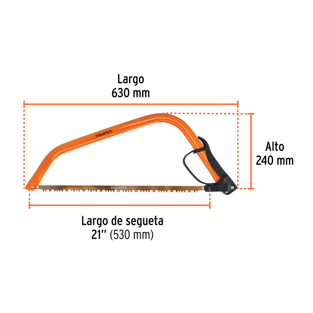 AJT-21 Arco jardinero tubular de acero con segueta, 21" (530 mm), acero SK5, mango PVC, Truper Truper