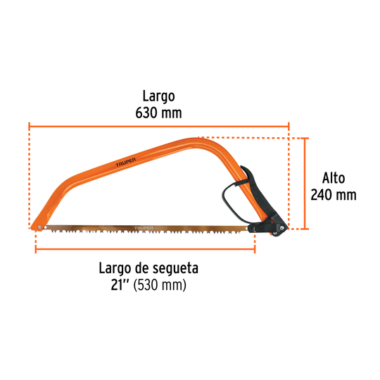 AJT-21 Arco jardinero tubular de acero con segueta, 21" (530 mm), acero SK5, mango PVC, Truper Truper