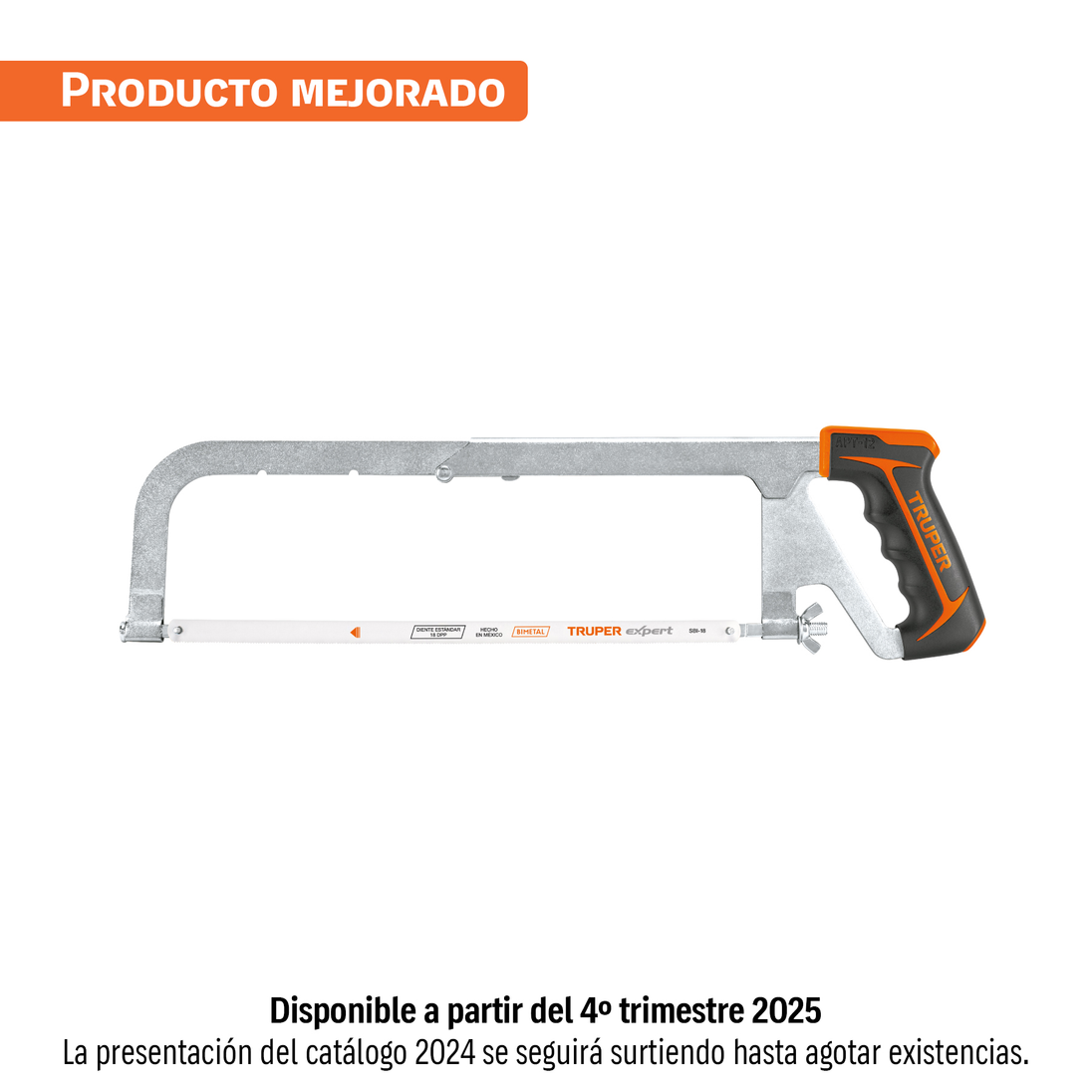 APT-12 Arco profesional ajustable de solera de acero niquelado para segueta, 8½"/10"/12", segueta bimetálica 18 dpp, Truper Truper