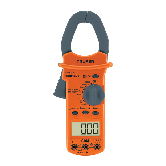 MUT-202 Multímetro digital de gancho profesional True RMS, 60A-1000A c.a., 750V c.a./1000V c.c., rango automático, Truper Truper