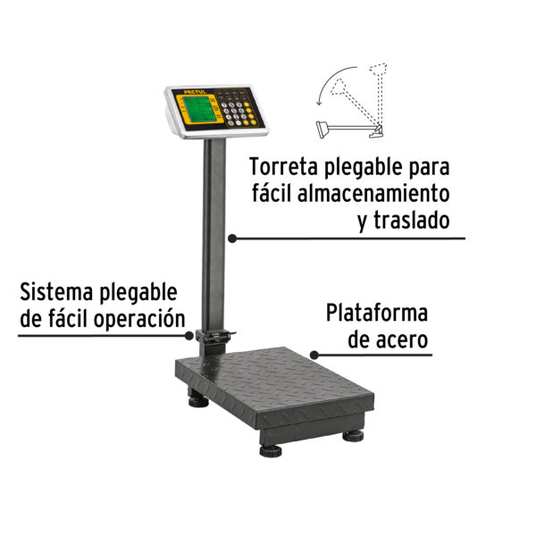 Báscula electrónica de plataforma, plegable, 100 kg. Pretul 28461 - Image 3