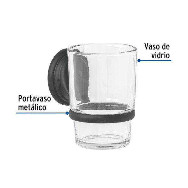 Portavaso cepillero negro con vaso de vidrio, Foset Aqua 45979 - Image 3