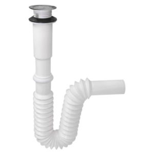 Trampa para lavabo flexible PVC tipo P con rejilla de acero inoxidable Fleximatic