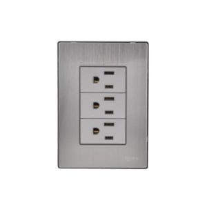 Placa 3 ventanas con 3 contactos 2p+t plata Inox Igoto