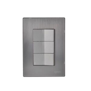 Placa 3 ventanas con 2 apagadores sencillos y apagador escalera plata Inox Igoto