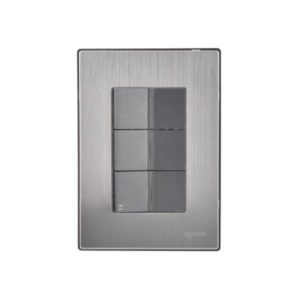 Placa 3 ventanas con 2 apagadores sencillos y apagador escalera negro Inox Igoto