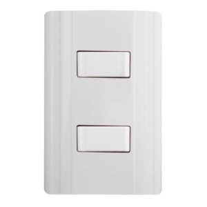 Placa 2 ventanas con apagadores sencillo y apagador escalera blanco Corsa Montana