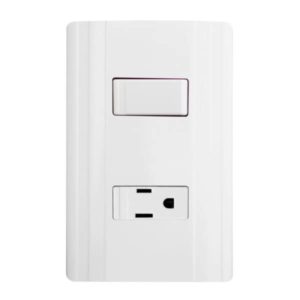 Placa 2 ventanas con apagador sencillo y contacto 2p+t blanco CORSA Montana