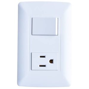 Placa 2 ventanas con apagador sencillo y contacto 2p+t blanco Vianti