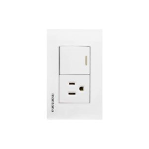 Placa 2 ventanas con apagador sencillo y contacto 2p+t blanco Krystal Montana