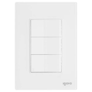 Placa 3 ventanas con 2 apagadores sencillos y apagador escalera blanco Cristal Igoto