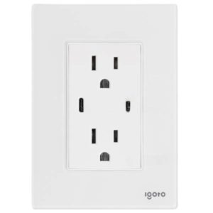 Placa 3 ventanas con 2 contactos USB y contacto 2p+t blanco Cristal Igoto