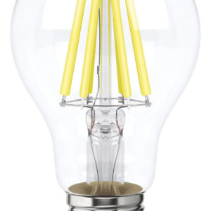 Foco LED filamentos A19 8W luz blanca, caja color