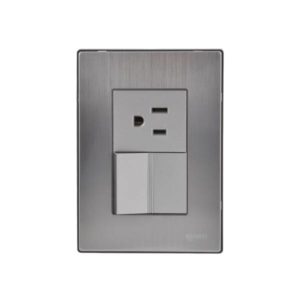 Placa 3 ventanas con apagador sencillo y contacto 2p+t plata Inox-1.5 Igoto