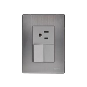 Placa 3 ventanas con apagador escalera y contacto 2p+t plata Inox-1.5 Igoto