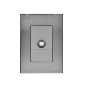 Placa 3 ventanas con toma coaxial para TV plata Inox-3 Igoto