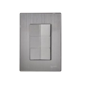 Placa 3 ventanas con 3 apagadores sencillos plata Inox Igoto