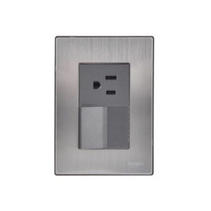 Placa 3 ventanas con apagador sencillo y contacto 2p+t negro Inox-1.5 Igoto