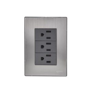 Placa 3 ventanas con 3 contactos 2p+t negro Inox Igoto