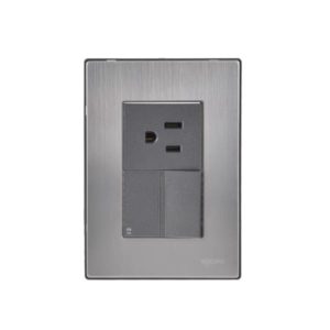 Placa 3 ventanas con apagador escalera y contacto 2p+t negro Inox-1.5 Igoto